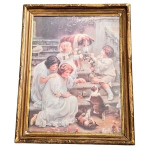 Vintage Arthur Elsley Framed Print On Paper "Try Again" Victorian Collie Dog